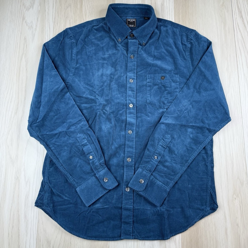Todd Snyder Corduroy Pocket Long Sleeve Button Down Shirt Mens Size L Large Blue
